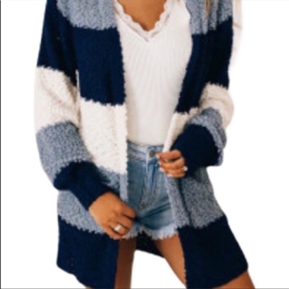 Sale Open front blue stripe sweater / cardigan - Picture 11 of 12